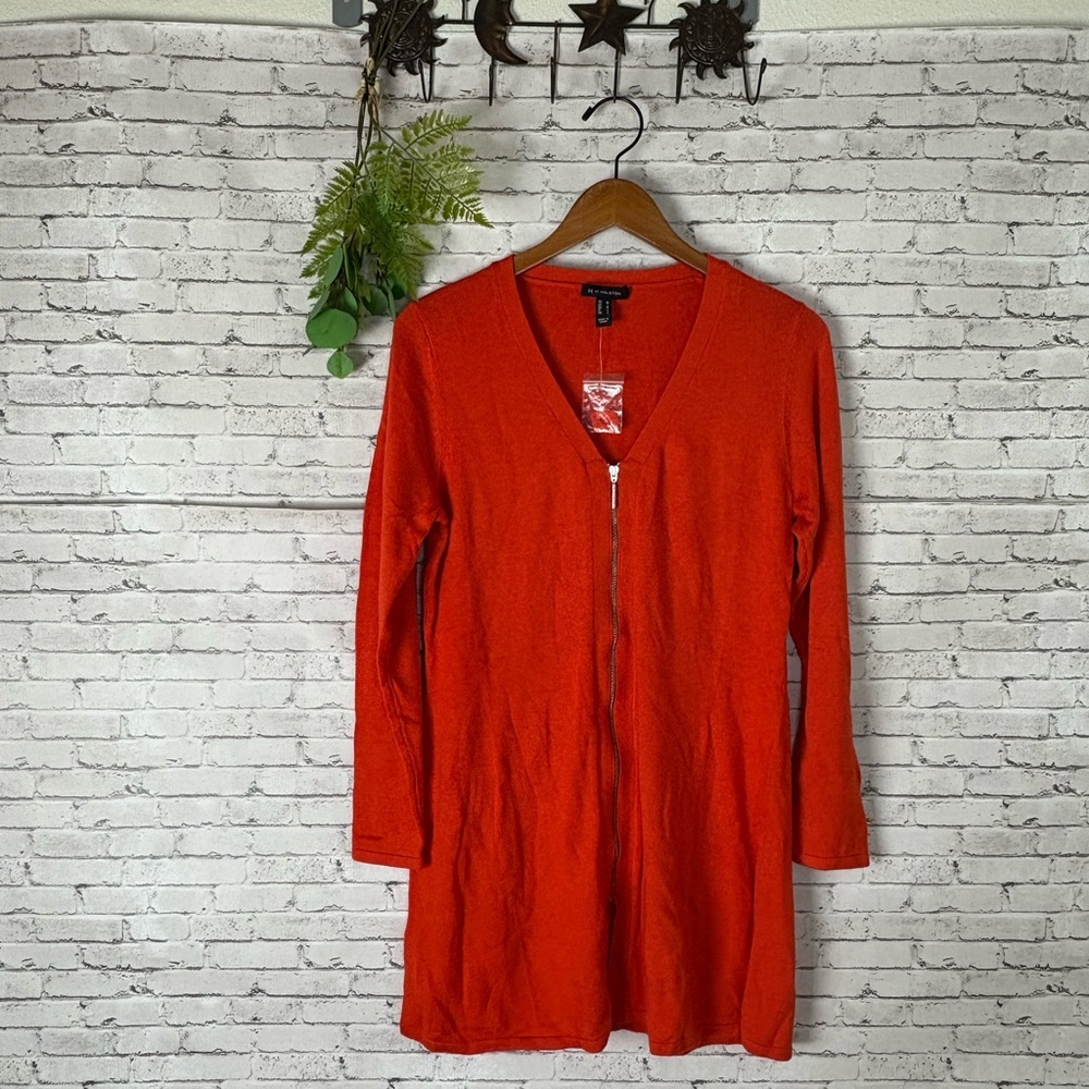 NWT H By Halston Bright Orange Lightweight Knit Zipper Cardigan